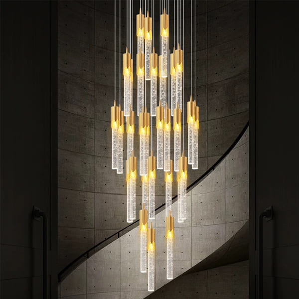 Tuyệt tác kiến trúc: Các mẫu Đèn thả thông tầng dạng lốc xoáy (Spiral) sinh ra dành riêng cho cầu thang xoắn