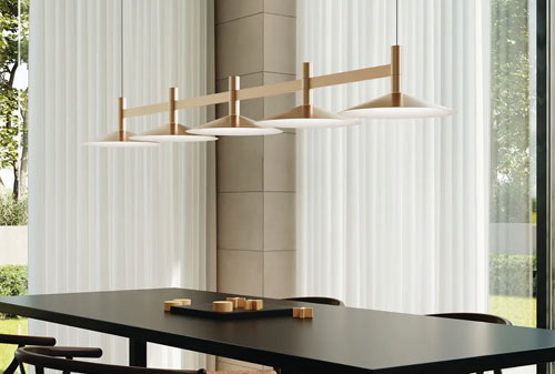 Không gian ăn tối ấm cúng với đèn thả trần bàn ăn