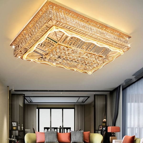 Đèn mâm pha lê ốp trần chữ nhật gắn phòng khách 1000 x 700mm DR-C9112C