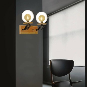 Đèn tường trang trí đế gỗ chao thủy tinh gắn phòng khách đẹp HP-V048/2