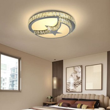 Đèn mâm ốp trần led phòng ngủ 3 chế độ gắn hạt pha lê D500mm DR-NC4939