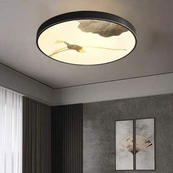 Đèn Ốp Trần Viền Đồng Họa Tiết Lá Sen Nghệ Thuật HP-OD3100