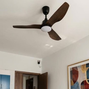 Quạt Trần Đèn 3 Cánh Nhựa ABS Vân Gỗ Khung Đen Sải 1170mm EC-Q18