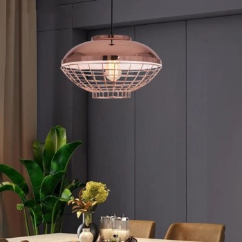 Đèn thả 1 bóng trang trí quán cafe, bàn ăn màu hồng D400mm DC-TCF89