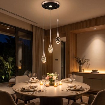 Đèn Thả Pha Lê Giọt Nước EC-T6234/3 (24W - Vàng Champagne)