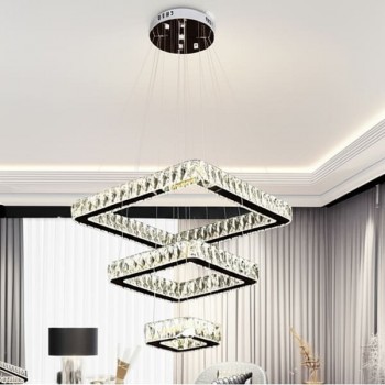 Đèn thả pha lê 3 vòng led vuông treo bàn ăn D500-350-190mm VA-TPL7220
