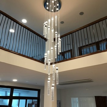 Đèn thả thông tầng 27 chao pha lê phòng khách H2500mm VA-TPL88070/27+6