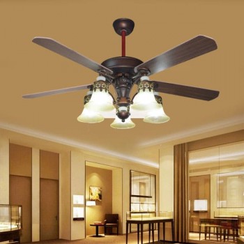 Quạt trần đèn chùm cánh gỗ trang trí phòng khách, phòng ngủ HP-DQ67040