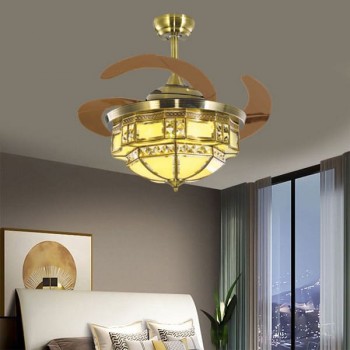 Quạt trần đèn led bằng đồng giấu cánh trang trí phòng khách HP-DQD5313