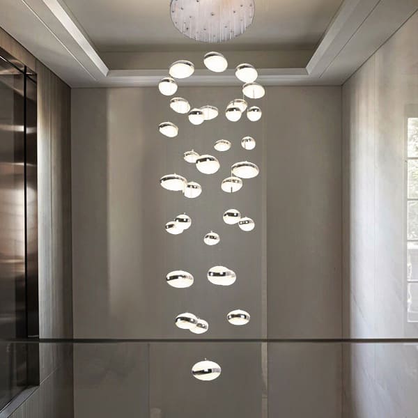 Đèn thả thông tầng dáng mưa sao băng cho giếng trời cầu thang