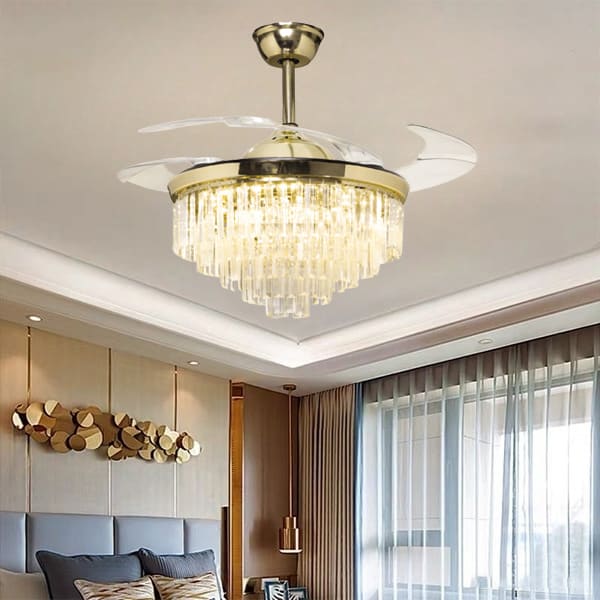 Quạt trần đèn giấu cánh kết hợp pha lê đẹp như đèn chùm
