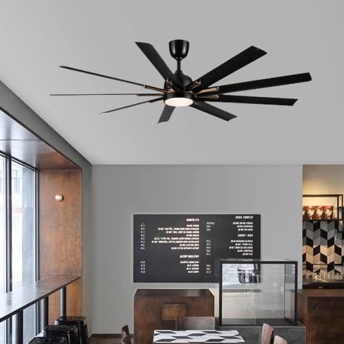 Không gian phòng khách hiện đại sử dụng quạt trần đèn led đổi màu linh hoạt