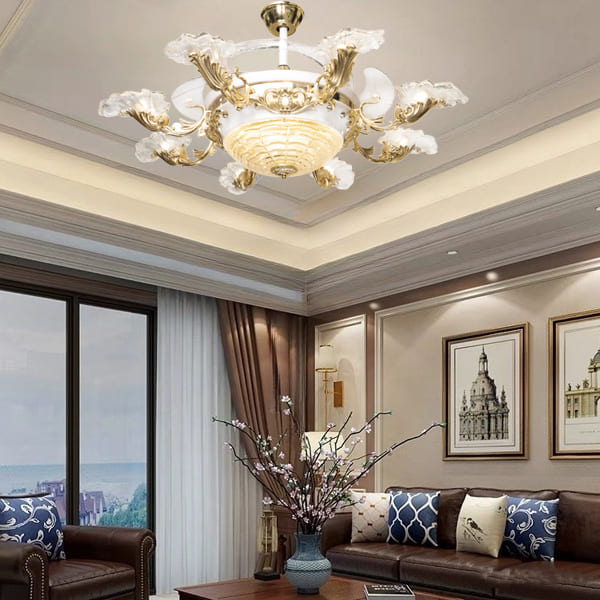 Cấu tạo chi tiết động cơ DC Inverter lõi đồng bên trong quạt đèn ốp trần pha lê