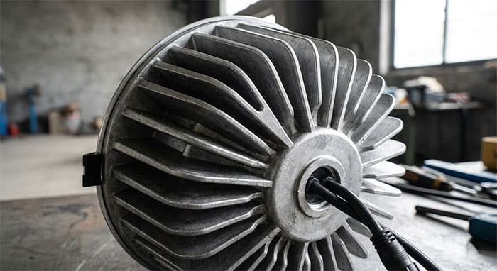 Cận cảnh bộ tản nhiệt nhôm đúc xẻ rãnh phía sau đèn led âm trần đơn màu chuyên dụng cho dự án