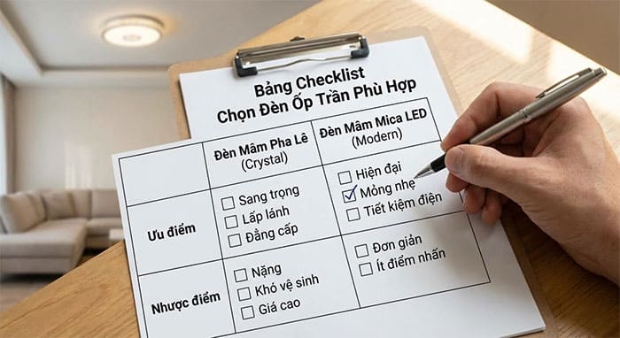 Bảng checklist so sánh ưu nhược điểm giúp khách hàng chọn đèn phù hợp