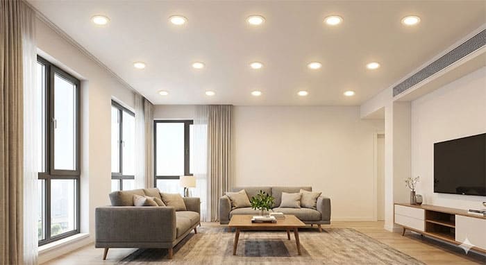 Bố trí đèn âm trần 7W cho phòng khách chung cư