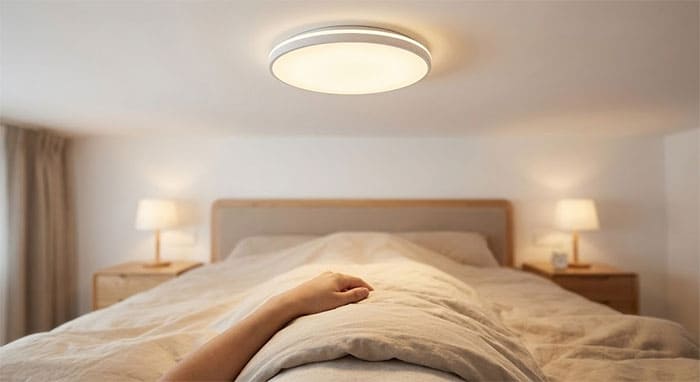 Cách bố trí đèn ốp trần phòng ngủ không bị chói mắt