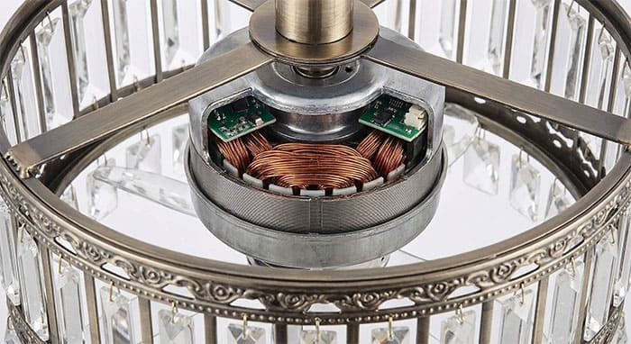 Cấu tạo chi tiết động cơ DC Inverter lõi đồng bên trong quạt đèn ốp trần pha lê