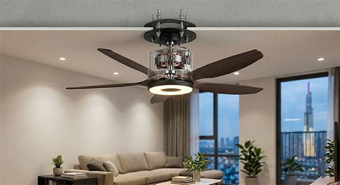 Cấu trúc thiết kế ốp sát trần của quạt đèn ốp trần hiện đại