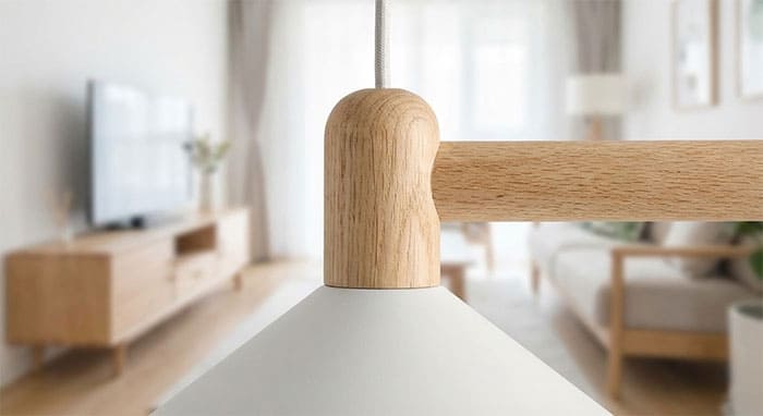 Chi tiết chui gỗ sồi trên đèn chùm phong cách Bắc Âu