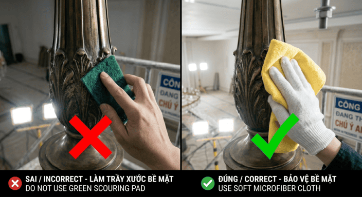 đánh bóng đèn đồng sai cách