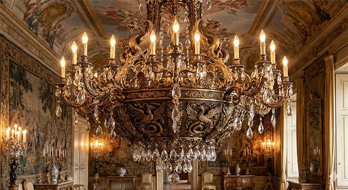 Đèn chùm cổ điển với hoa văn rồng phượng cầu kỳ và kích thước đồ sộ