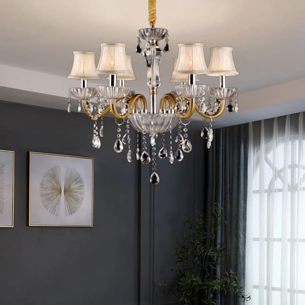 Đèn chùm nến 6 tay nhỏ gọn treo phòng ngủ master phong cách tân cổ điển