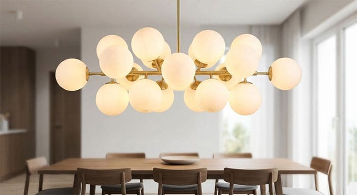 Đèn chùm nhiều bóng tròn thủy tinh trắng sữa