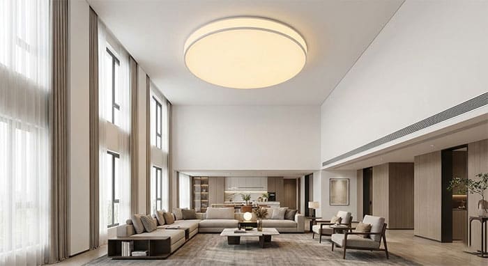 Đèn mâm tròn kích thước lớn cho phòng khách rộng và trần cao