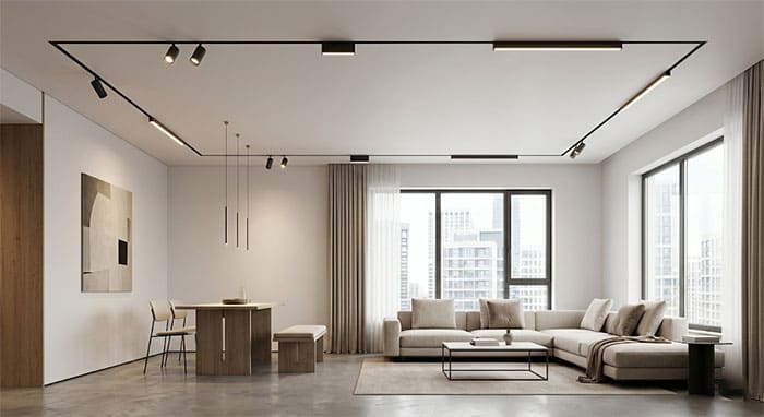 đèn ray nam châm phòng khách chữ L