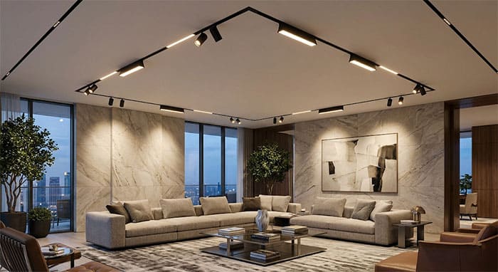 đèn ray nam châm phòng khách hình vuông