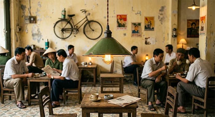 Đèn thả chao men nón cụt màu xanh rêu phong cách Vintage