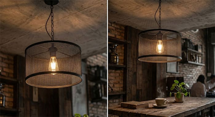 Đèn thả chao sắt lưới trụ tròn phong cách công nghiệp