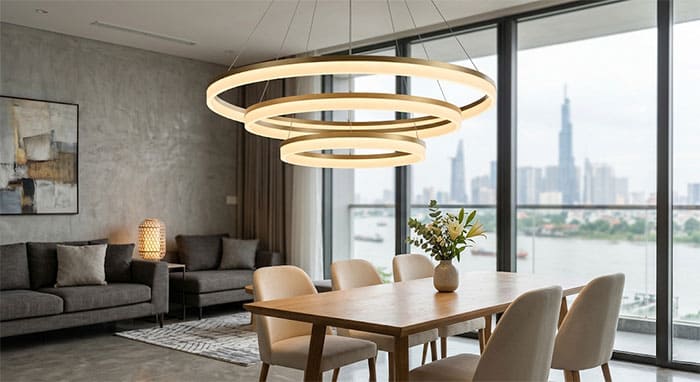 Đèn thả Mica vòng tròn tản quang đồng đều