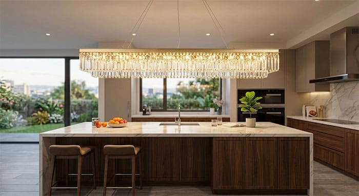 Đèn thả pha lê thanh dài cho đảo bếp