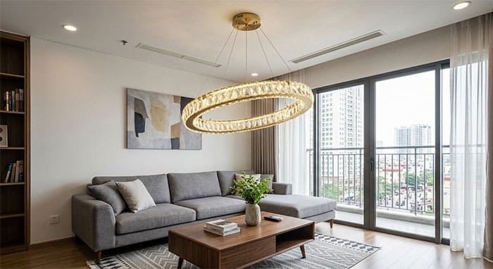 Đèn thả pha lê vòng tròn hiện đại
