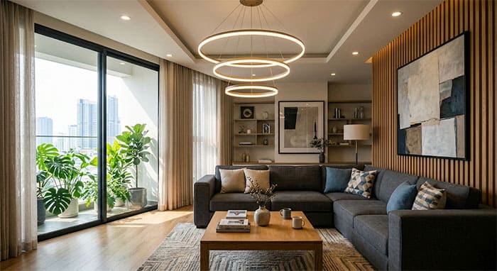 Đèn thả phòng khách hiện đại dạng vòng tròn LED