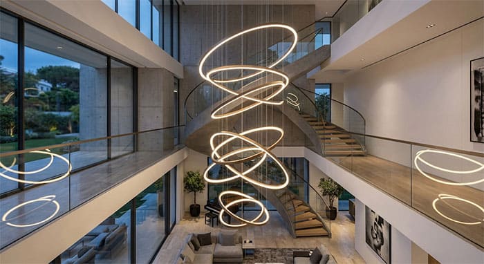 Đèn thả thông tầng hiện đại vòng LED