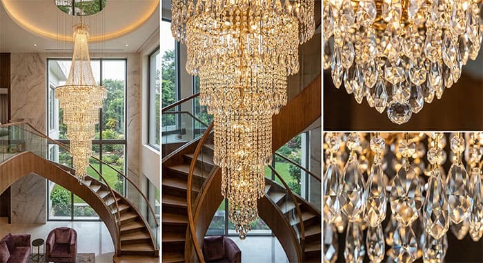 Đèn thả thông tầng pha lê K9 với các mặt cắt đa giác tinh xảo