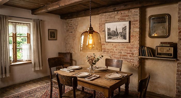 Đèn thả thủy tinh màu trà trang trí không gian Vintage