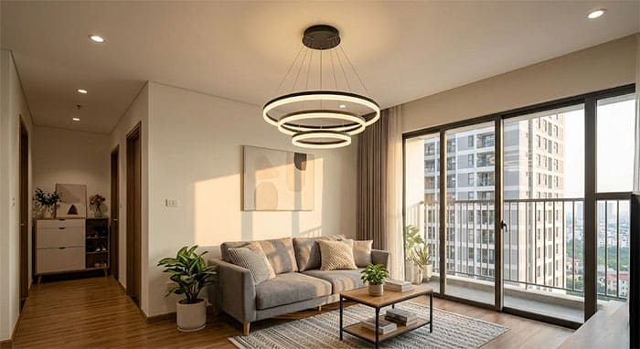 Đèn thả trần phòng khách chung cư