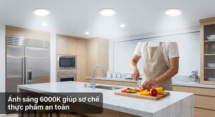 Hệ thống đèn âm trần nhà bếp sáng trắng an toàn