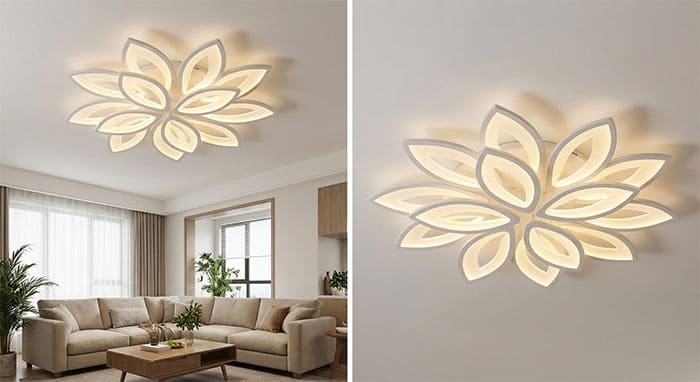 Hiệu ứng 3D xếp chồng của đèn ốp trần hình cánh hoa hiện đại