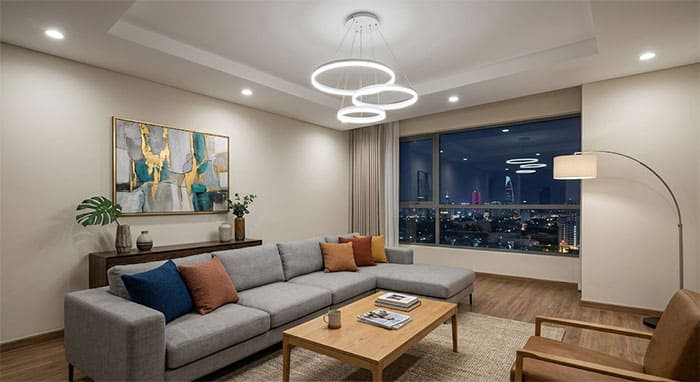 Hiệu ứng không gian phòng khách dưới ánh sáng trung tính 4000K