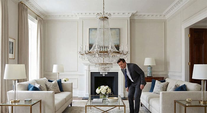 Hình ảnh minh họa treo đèn quá thấp gây cản trở tầm nhìn