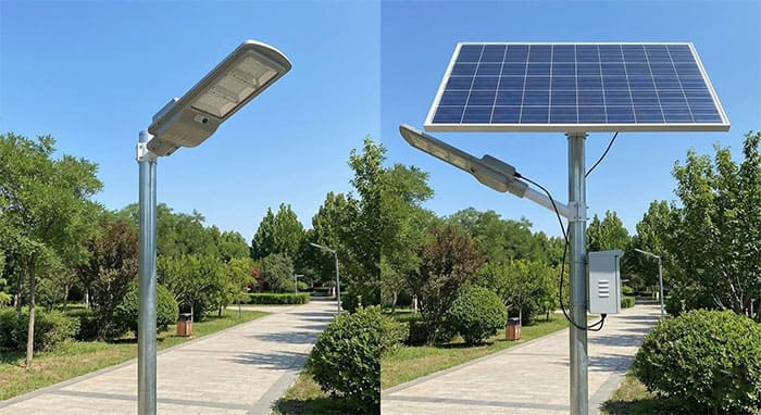 Hình ảnh so sánh ngoại quan đèn đường liền thể và đèn pin rời