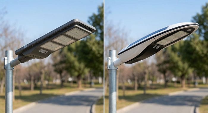 Hình ảnh so sánh ngoại quan giữa đèn đường bàn chải và đèn phi thuyền