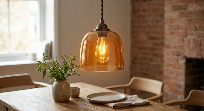 Kết hợp bóng LED dây tóc với chao thủy tinh màu trà