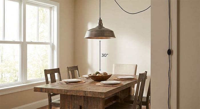 Khoảng cách lắp đèn thả bàn ăn tiêu chuẩn