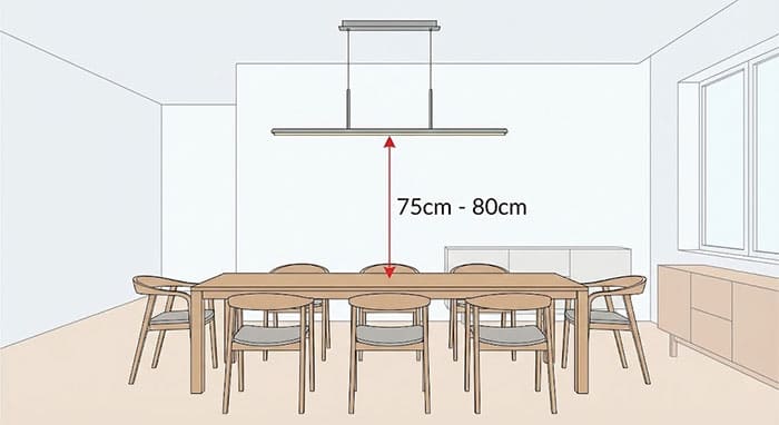 Khoảng cách treo đèn bàn ăn chuẩn 75cm từ mặt bàn